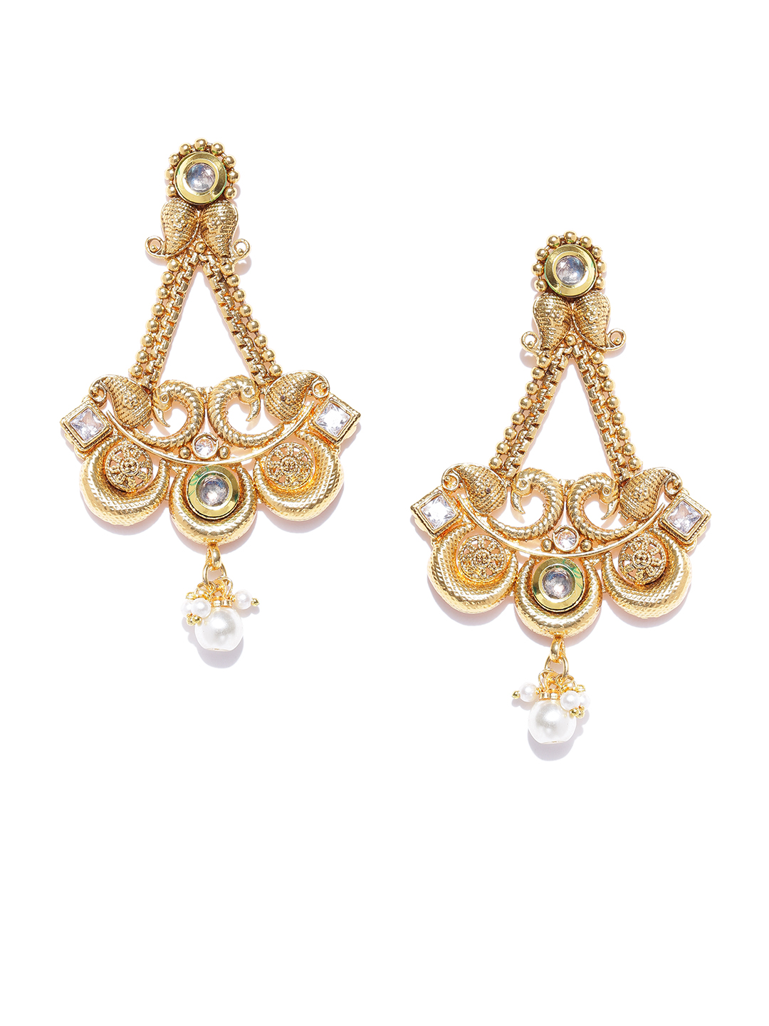 YouBella Gold-Toned Crescent Shaped Drop Earrings